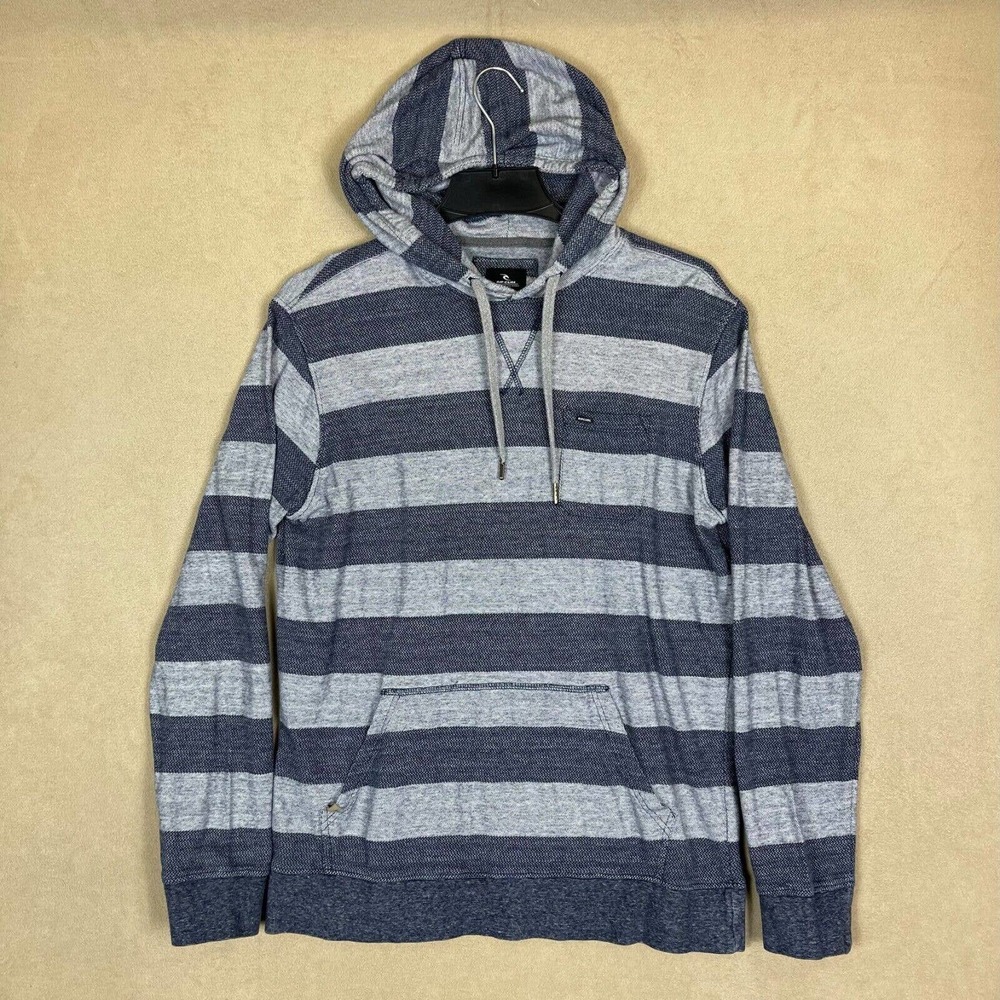 RIP CURL Long Sleeve‎ Hoodie Sweatshirt Mens M Blue Striped Pouch Pocket Relaxed
